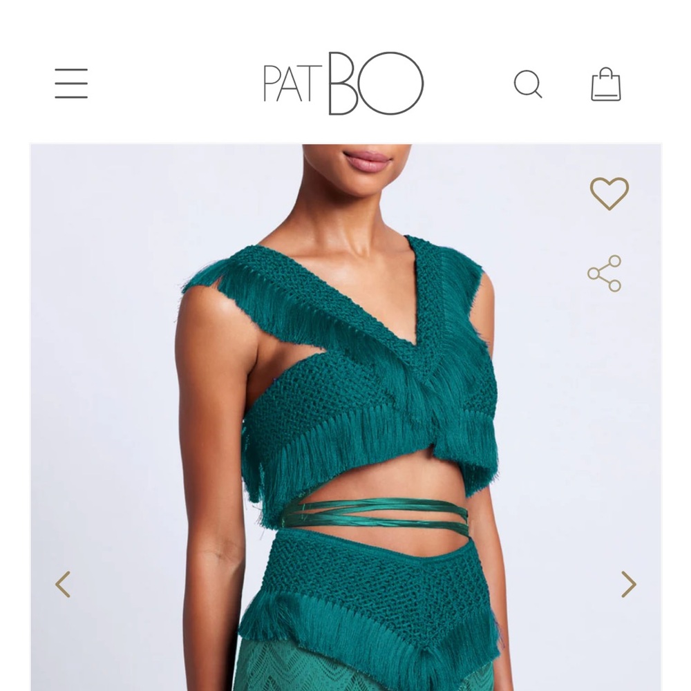 PatBO Teal Fringe Trim Cropped Top